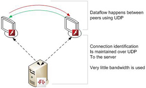 "Communication using RTMFP — end users connect directly, which reduces bandwidth needs"